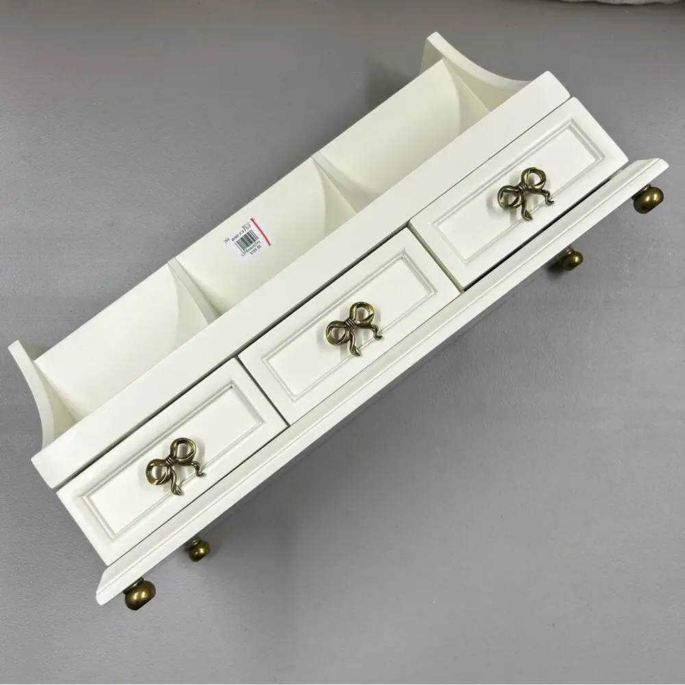 LoveShackFancy Regency Beauty Organizer White Gold Bow 3 Drawers Makeup Holder